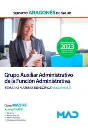 Portada de Grupo Auxiliar Administrativo de la Función Administrativa. Temario materia específica volumen 2. Servicio Aragonés de Salud (SALUD)