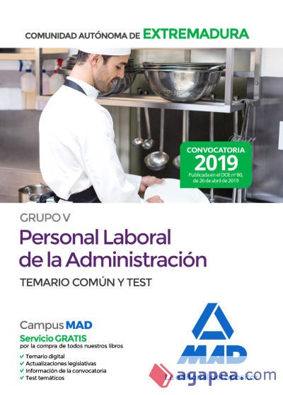 Grupo V Personal laboral de la Administración de la Comunidad Autónoma de Extremadura. Temario común y test