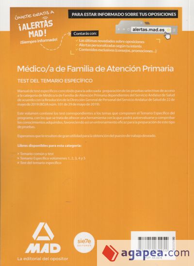 Médico de Familia de Atención Primaria del Servicio Andaluz de Salud. Test del temario específico