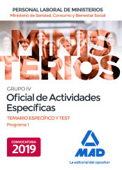 Portada de Oficial de Actividades Específicas del Ministerio de Sanidad, Consumo y Bienestar Social. Temario específico y Test Programa 1