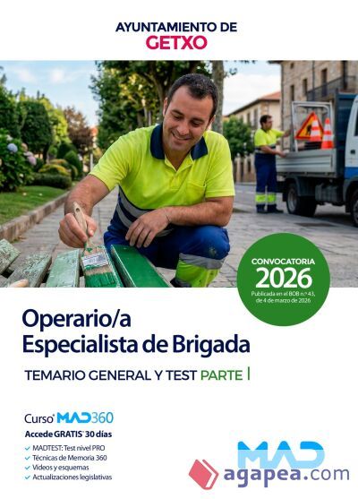 Operario/a Especialista de Brigada. Parte I Temario general y test. Ayuntamiento de Getxo