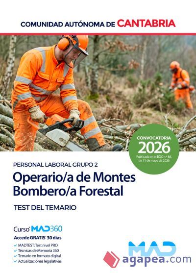 Operario/a de Montes-Bombero/a Forestal (Personal Laboral Grupo 2). Test del temario. Comunidad Aut&oacute;noma de Cantabria