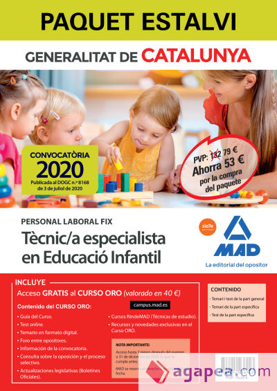 Paquet Estalvi Personal Laboral Fix de Tècnic/a Especialista en Educació Infantil del Departament d`Educació