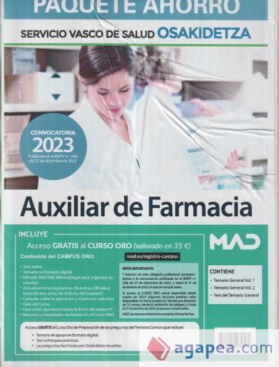 Paquete Ahorro Auxiliar de Farmacia. Servicio Vasco de Salud (Osakidetza)