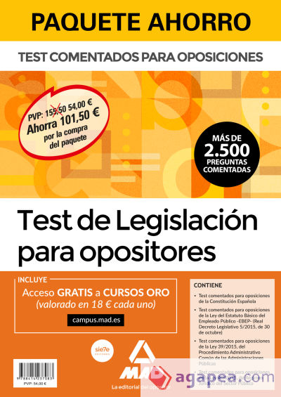 Paquete Ahorro Test de Legislación para opositores