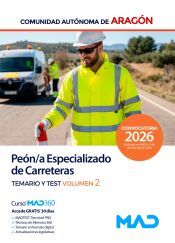 Portada de Pe&oacute;n/a Especializado de Carreteras. Temario volumen 2 y Test. Comunidad Aut&oacute;noma de Arag&oacute;n