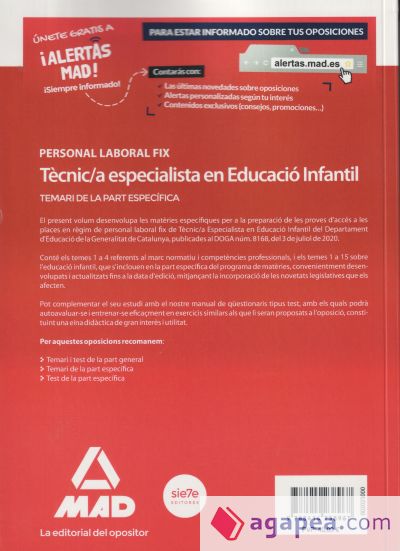 Personal laboral fix de tècnic/a especialista en educació infantil de la Generalitat de Catalunya. Temari de la part específica