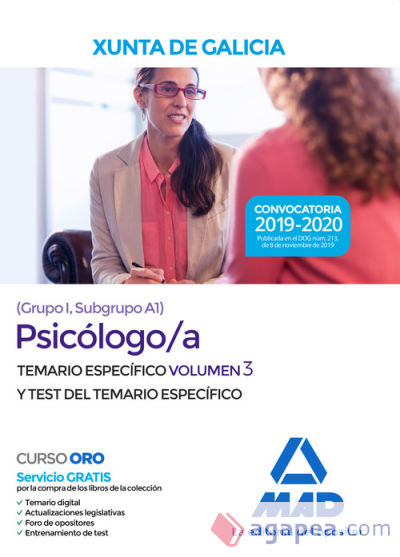 Psicólogo/a de la Xunta de Galicia (Grupo I, Subgrupo A1). Volumen 3 y Test del Temario específico