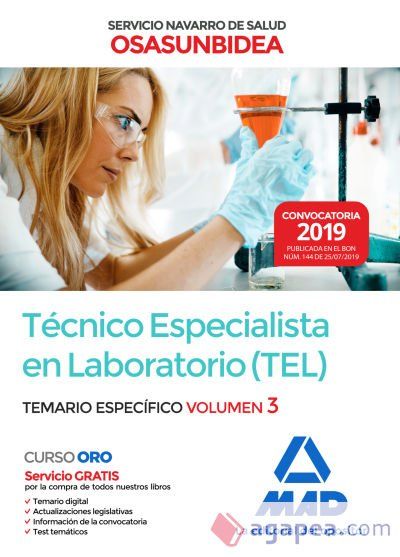 T&eacute;cnico Especialista en Laboratorio (TEL) del Servicio Navarro de Salud-Osasunbidea. Temario espec&iacute;fico volumen 3