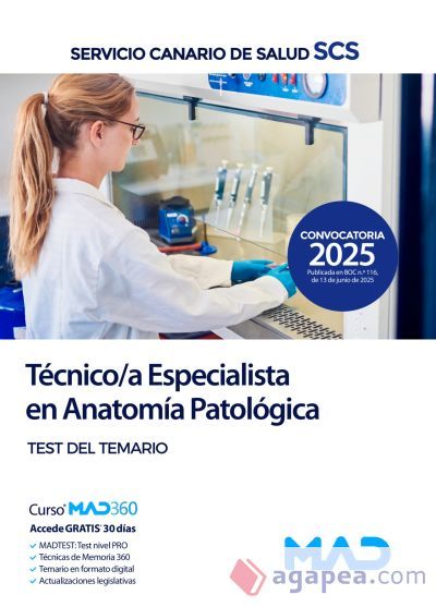 T&eacute;cnico/a Especialista en Anatom&iacute;a Patol&oacute;gica. Test del temario. Servicio Canario de Salud
