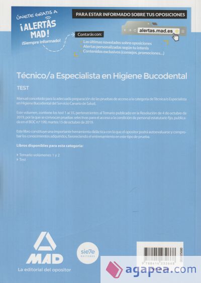 Técnico/a Especialista en Higiene Bucodental del Servicio Canario de Salud. Test