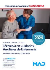 Portada de T&eacute;cnico/a en Cuidados Auxiliares de Enfermer&iacute;a (Personal Laboral Grupo 2). Temario de Materias Comunes. Comunidad Aut&oacute;noma de Cantabria