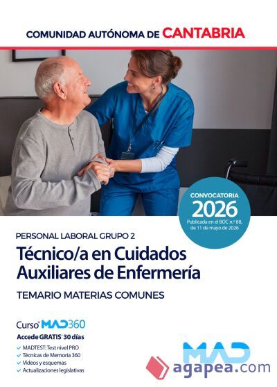 T&eacute;cnico/a en Cuidados Auxiliares de Enfermer&iacute;a (Personal Laboral Grupo 2). Temario de Materias Comunes. Comunidad Aut&oacute;noma de Cantabria