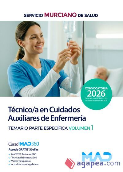 T&eacute;cnico/a en Cuidados Auxiliares de Enfermer&iacute;a. Temario Espec&iacute;fico Volumen 1. Servicio Murciano de Salud (SMS)