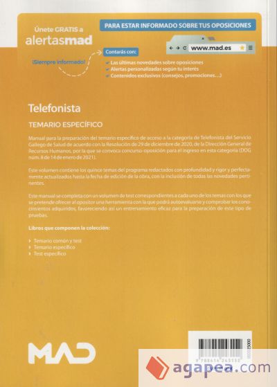 Telefonista. Temario específico. Servicio Gallego de Salud (SERGAS)