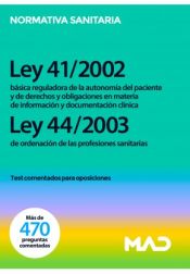 Portada de Test comentados para oposiciones de la Normativa Sanitaria. Ley 41/2022 y Ley 44/2003