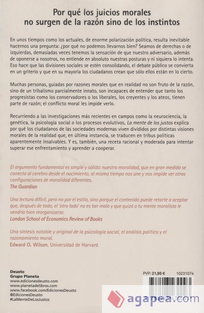 La mente de los justos: Por qué la política y la religión dividen a la gente sensata