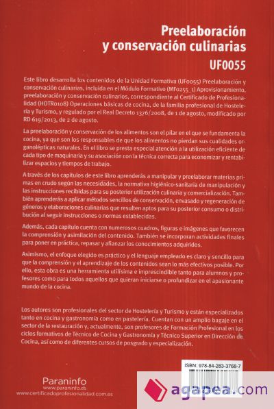 Preelaboración y conservación culinarias. UF0055. Certificados de profesionalidad. Operaciones básicas de cocina