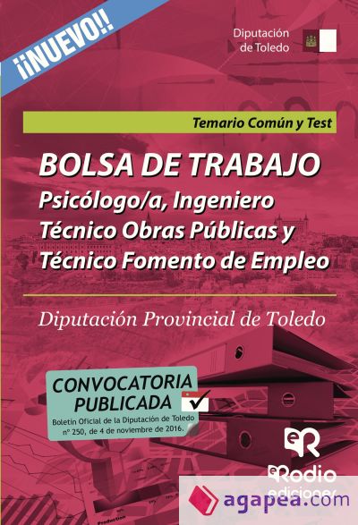 Bolsa de Trabajo. Psicólogo, Ingeniero Técnico Obras Públicas y Técnico Fomento Empleo. Diputación de Toledo