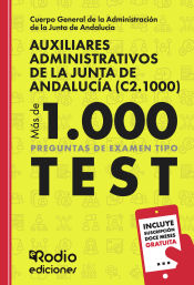 Portada de Auxiliares Administrativos Junta de Andalucía 2024. Más de 1.000 preguntas tipo test para oposiciones + 1 año de test online gratis