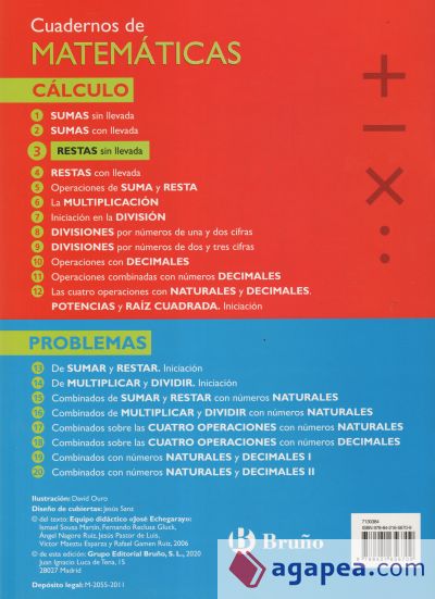 Cuaderno de matemáticas 3, restas sin llevada