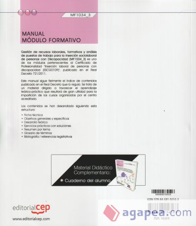 Manual Gestión de recursos laborales, formativos y análisis de puestos de trabajo para la inserción sociolaboral de personas con Discapacidad. Certificados de profesionalidad. Inserción laboral de personas con discapacidad