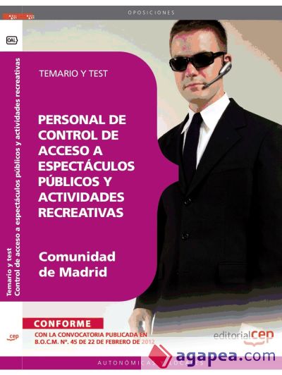 Personal de control de acceso a espectáculos públicos y actividades recreativas de la Comunidad de Madrid. Temario y test