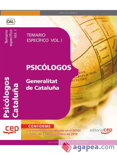 Psicólogos de la Generalitat de Cataluña. Temario específico  Vol. I