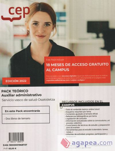 Pack teórico. Auxiliar administrativo. Servicio vasco de salud-Osakidetza