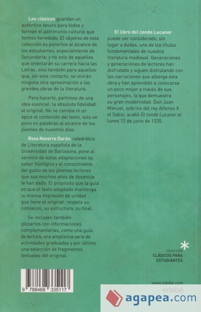 Cl&aacute;sicos para Estudiantes: EL CONDE LUCANOR (adaptaci&oacute;n de Rosa Navarro Dur&aacute;n)