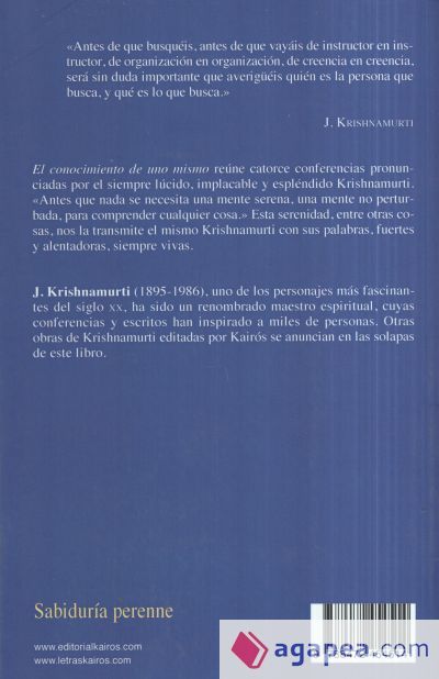 EL CONOCIMIENTO DE UNO MISMO - J. KRISHNAMURTI - 9788472454514