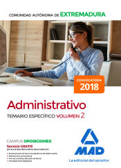 Portada de Administrativo de la Comunidad Autónoma de Extremadura. Temario Específico volumen 2