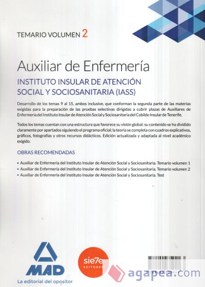 Auxiliares de enfermería del Instituto Insular de Atención Social y Sociosanitaria. Temario, volumen 2