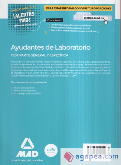 Ayudantes de Laboratorio, del Instituto Nacional de Toxicología y Ciencias Forenses. Test parte general y específica