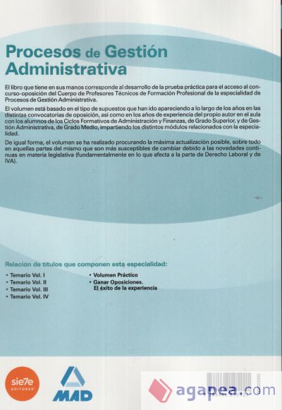 Cuerpo de Profesores Técnicos, Formación Profesional, procesos Gestión Administrativa. Volumen práctico