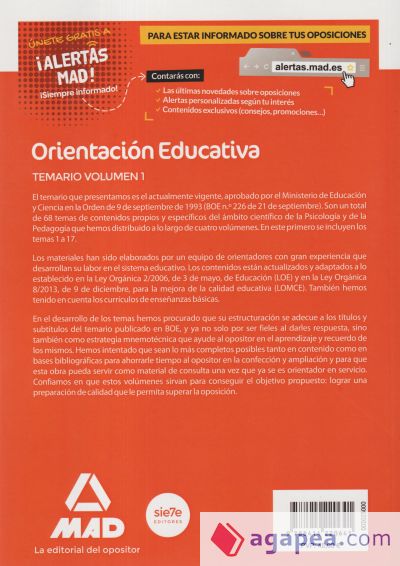 Cuerpo de Profesores de Enseñanza Secundaria - Orientación Educativa. Temario volumen 1