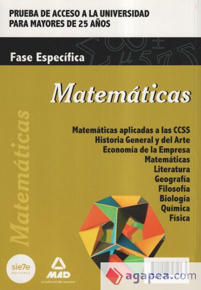 Matem&aacute;ticas. Prueba de Acceso a la Universidad para Mayores de 25 a&ntilde;os