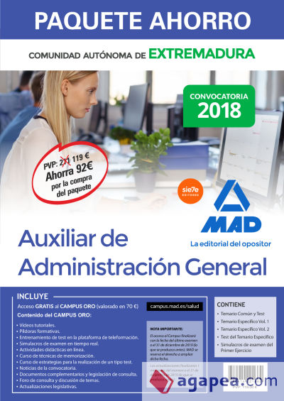 Paquete Ahorro Auxiliar de Administración General de Extremadura