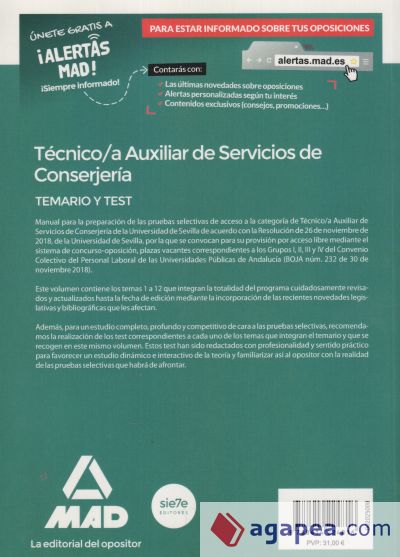 Técnico/a Auxiliar de Servicios de Conserjería de la Universidad de Sevilla. Temario y test