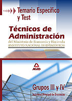 Portada de Tecnicos de administracion del ministerio de economia y hacienda (instituto nacional de estadistica). Grupos iii y iv. Temario especifico y test