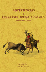 Portada de Advertencias y reglas para torear a caballo (siglos XVII y XVIII)