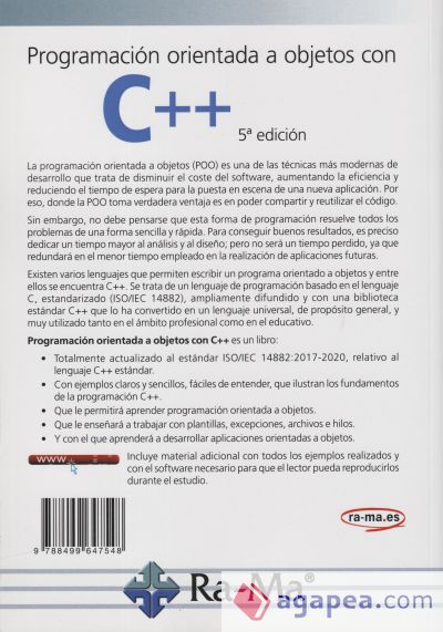 PROGRAMACIÓN ORIENTADA A OBJETOS CON C++. 5ª EDICIÓN