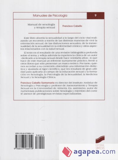 Manual De Sexologia Y Terapia Sexual Francisco Cabello Santamaria 9788497566919 8724
