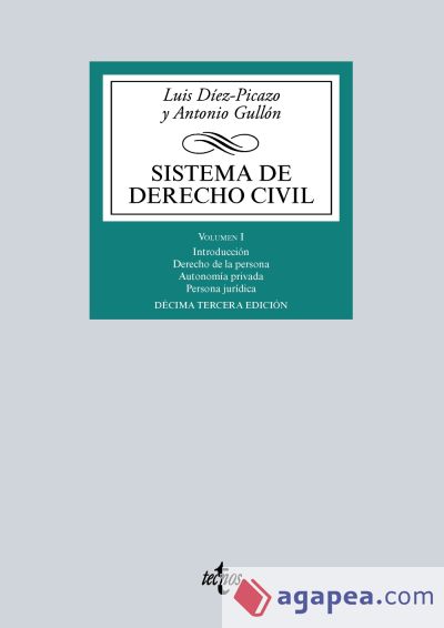 Sistema de Derecho Civil. Vol. I, Introducción, Derecho de la persona, Autonomía privada, Persona jurídica