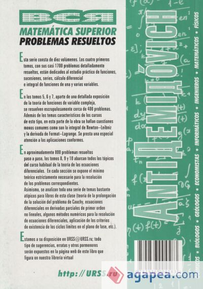 AntiDemidóvich. Matemática superior. Problemas resueltos. Ecuaciones diferenciales: ecuaciones diferenciales de órdenes superiores, sistemas de ecuaciones diferenciales y ecuaciones en derivadas parciales. T.9