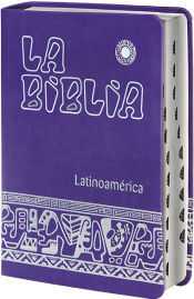 Portada de La biblia latinoamérica [letra grande] simil-piel morada, canto plateado, con uñeros