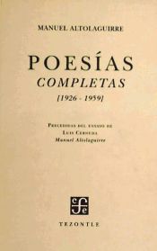 Portada de Poesías completas (1926-1959). Facsimilar de la primera edición de 1960, precedidas del ensayo de Luis Cernuda "Manuel Altolaguirre"