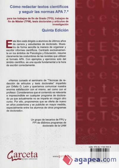 Cómo redactar textos científicos y seguir las normas APA 7a: para los trabajos de fin de Grado (TFG), trabajos de fin de Máster (TFM), tesis doctorales y artículos de investigación