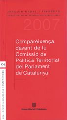 Portada de Compareixença del Conseller de PTOP davant la Comissió de Política Territorial del Parlament de Catalunya