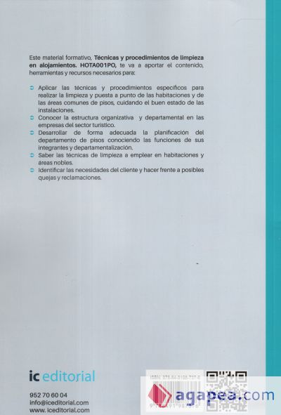 Técnicas y procedimientos de limpieza en alojamientos. HOTA001PO